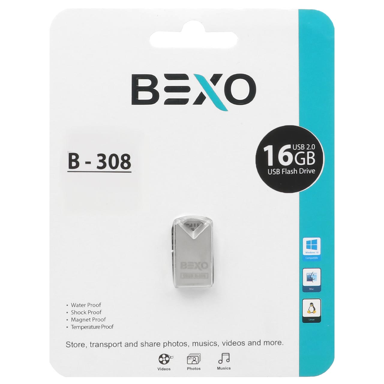 BEXO B-308 USB2.0 Flash Memory-16GB (گارانتی داده پردازی آواتک) نقره ای